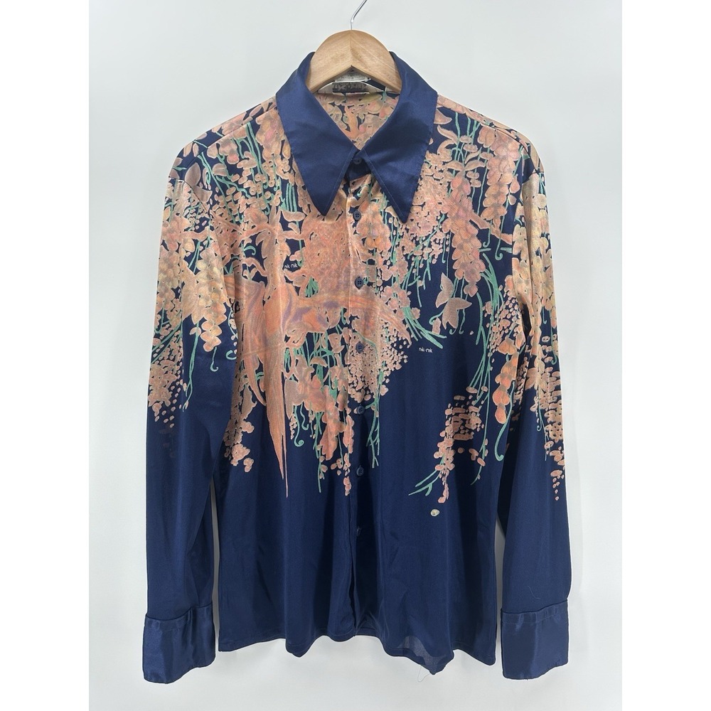VTG 70s Mens NIK NIK Floral Birds Jungle Disco MCM Mod Hippie XL Shirt EE35